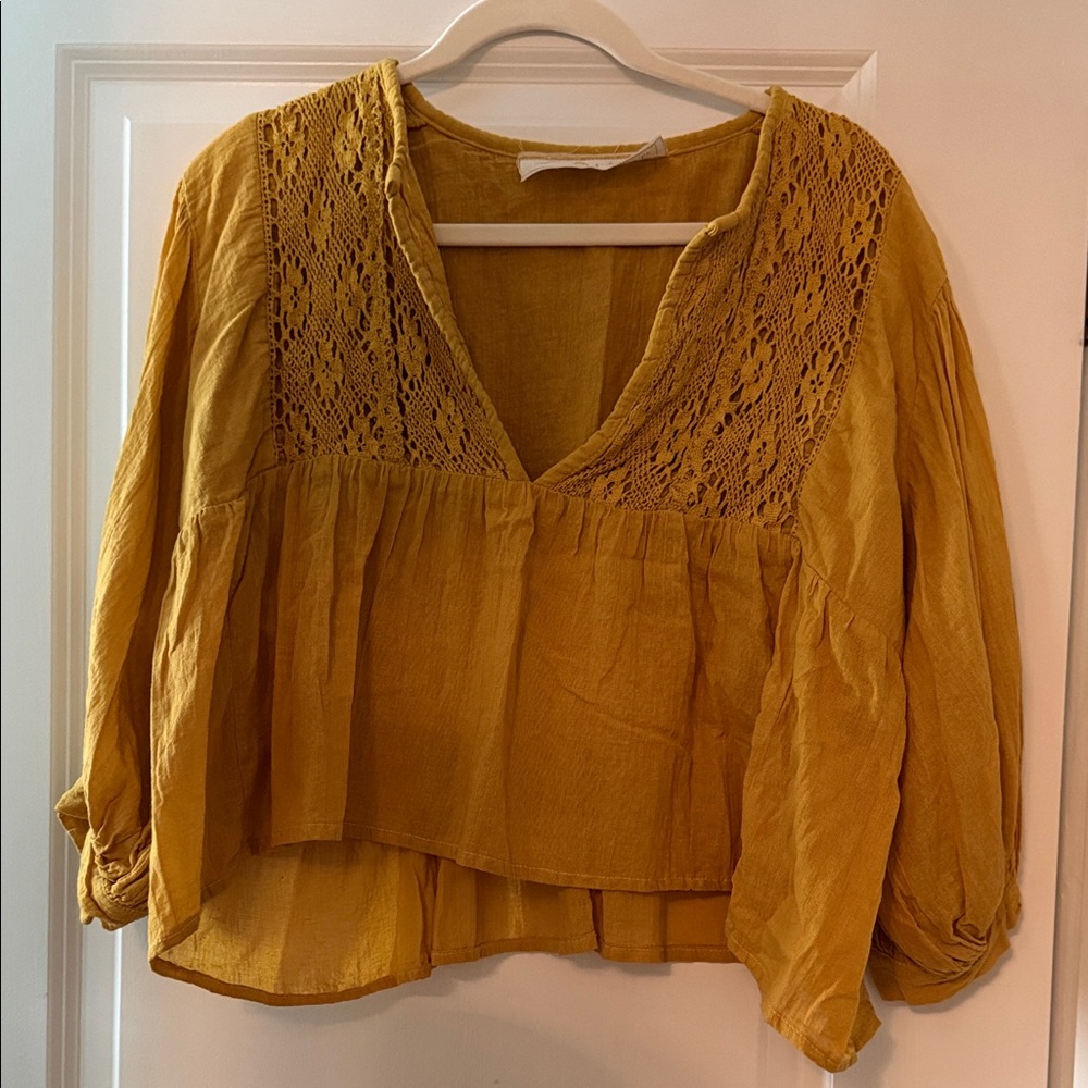 Mustard Yellow Lace Detail Women's Top